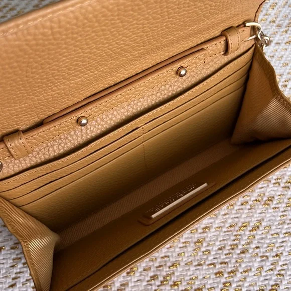 Valentino by Mario Brown Pebbled Leather Clutch with Chain Strap